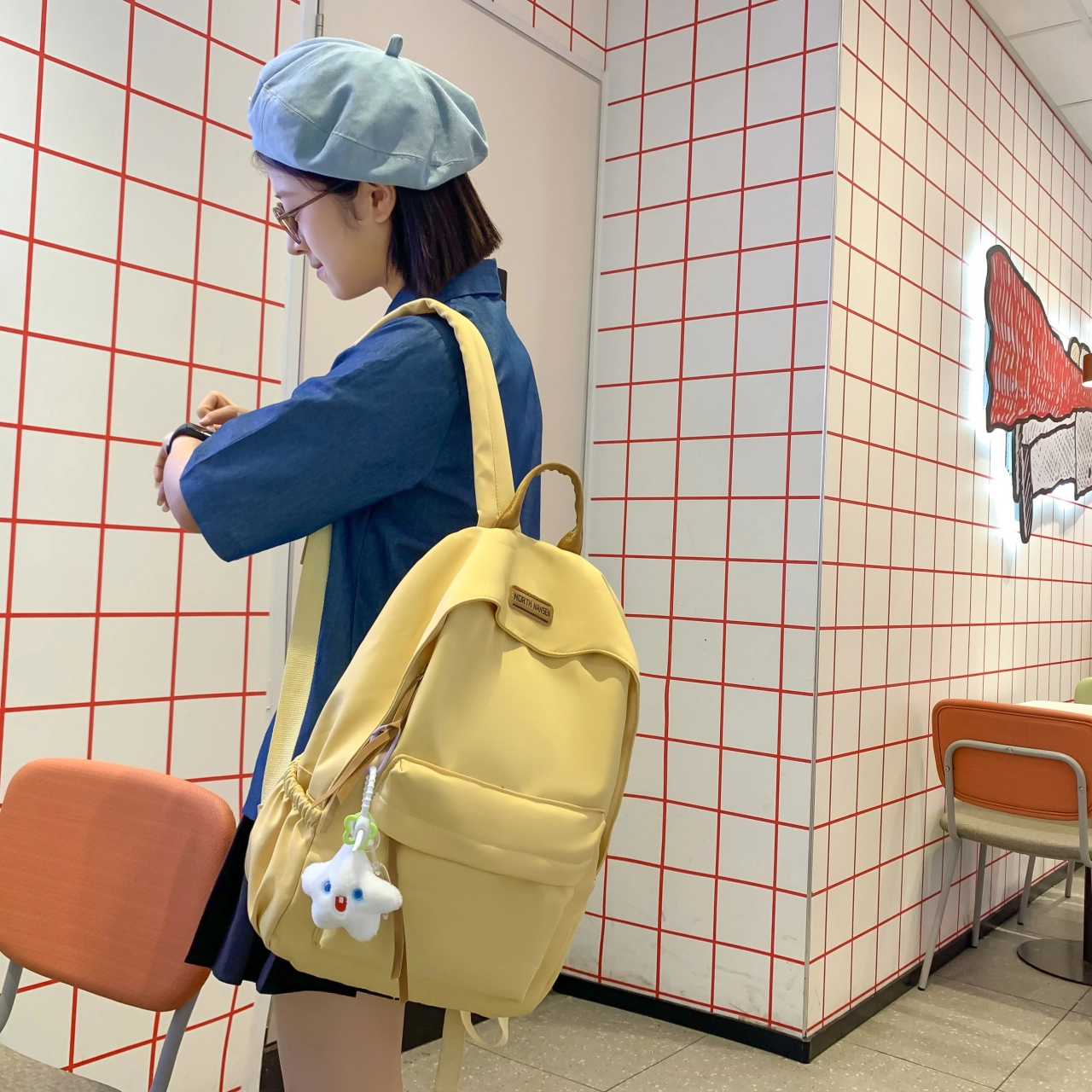 草丛喵喵喵 高颜值简约百搭学生潮流 尼龙 双肩包 男女同款情侣款 多色