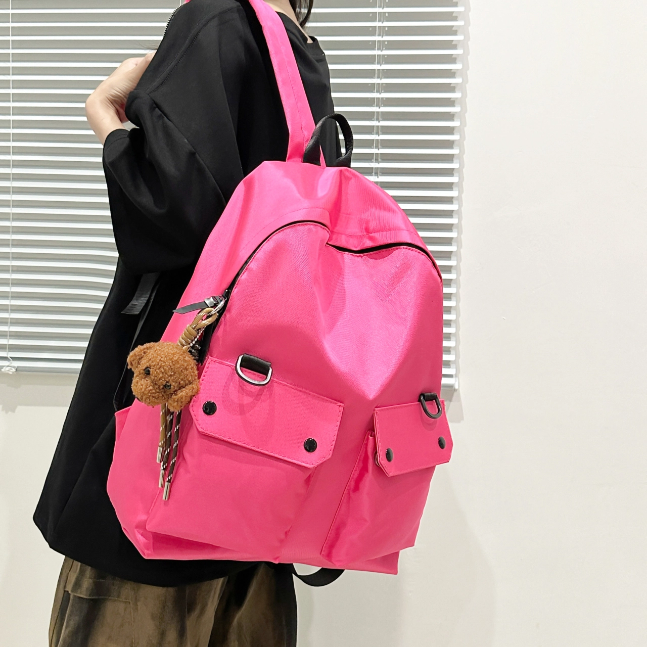 草丛喵喵喵 百搭高颜值街头潮流 尼龙 双肩包 男女同款情侣款 绿色/黑色/粉色