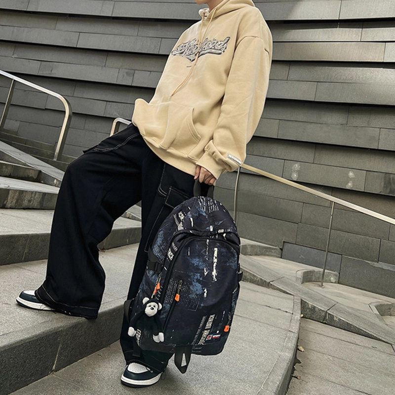 草丛喵喵喵 潮流初中生大学生涂鸦书包 男女情侣同款双肩包 大容量潮酷百搭时尚通勤出行背包尼龙 常规白色/蓝色/灰色/黑色