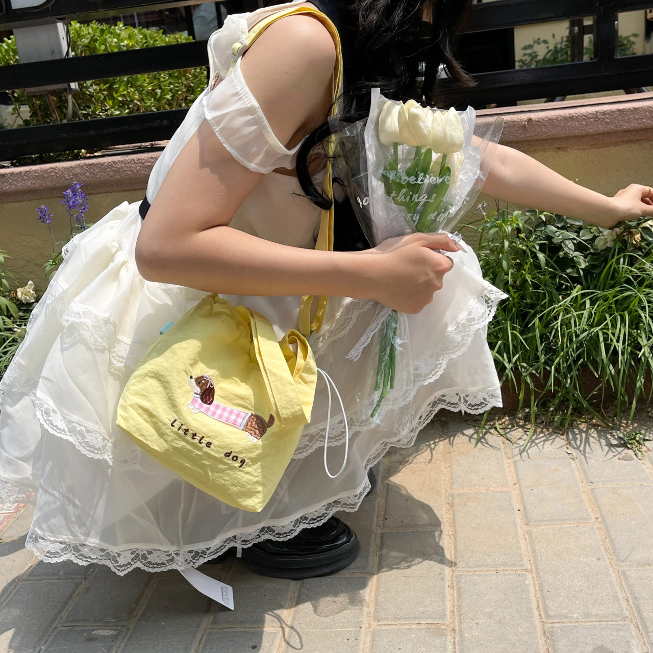 草丛喵喵喵 百搭可爱通勤 尼龙 单肩手提包 常规 女款 圆点黑色/藏蓝色/米白色/灰色/黑色/红色/黄色/蓝色