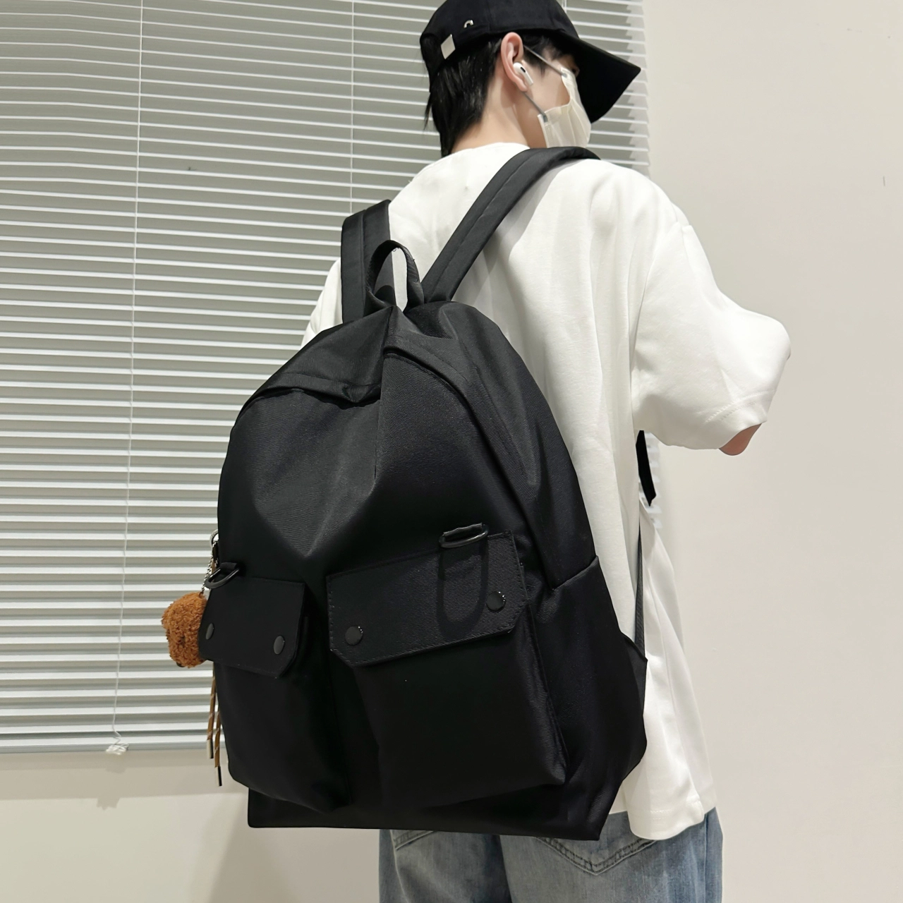 草丛喵喵喵 百搭高颜值街头潮流 尼龙 双肩包 男女同款情侣款 绿色/黑色/粉色