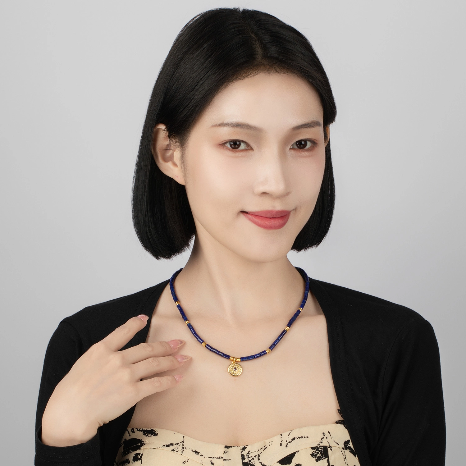心若莲华 新中式青锆花韵 青金石 名贵玉石项链 女款