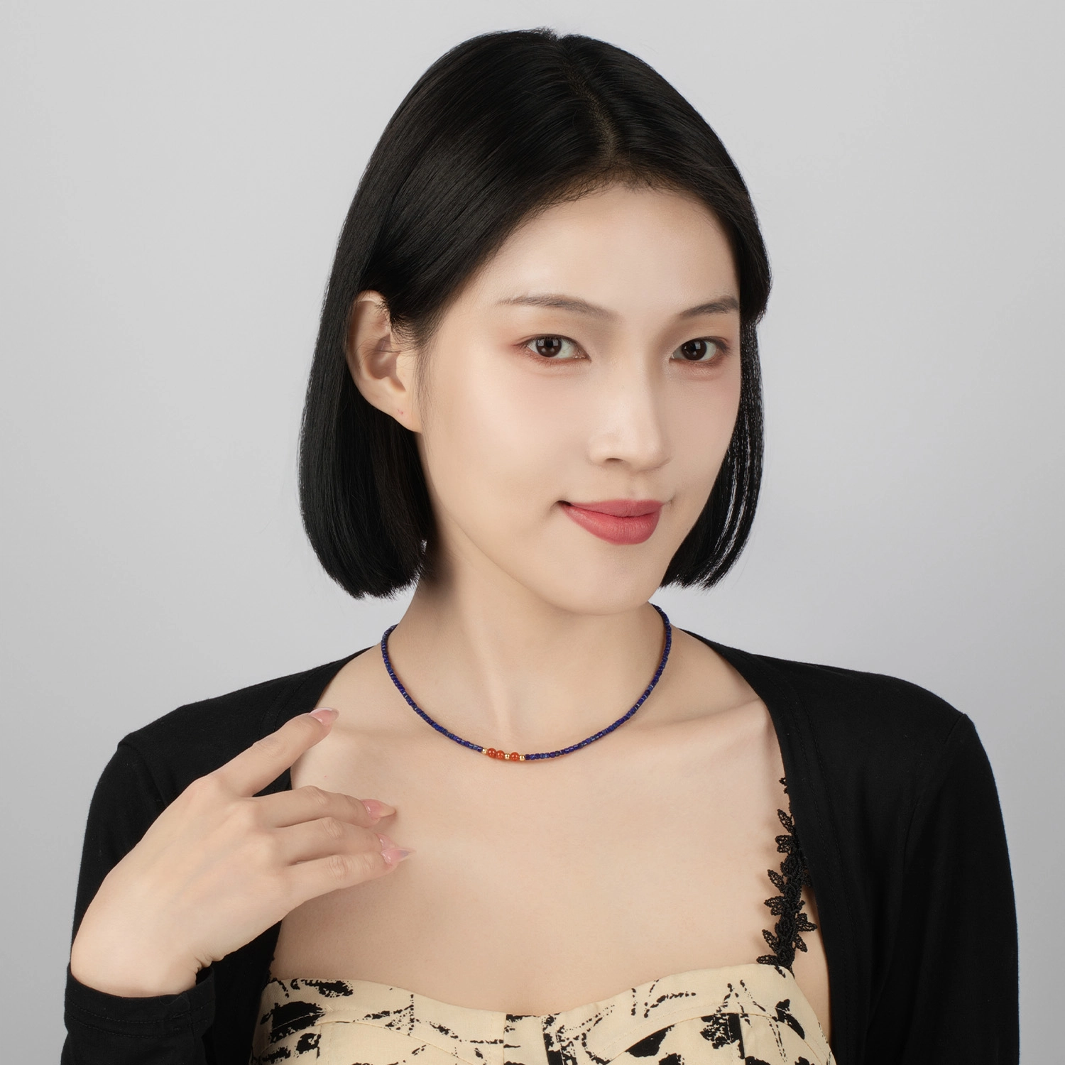 心若莲华 新中式金石红韵 青金石 名贵玉石项链 女款