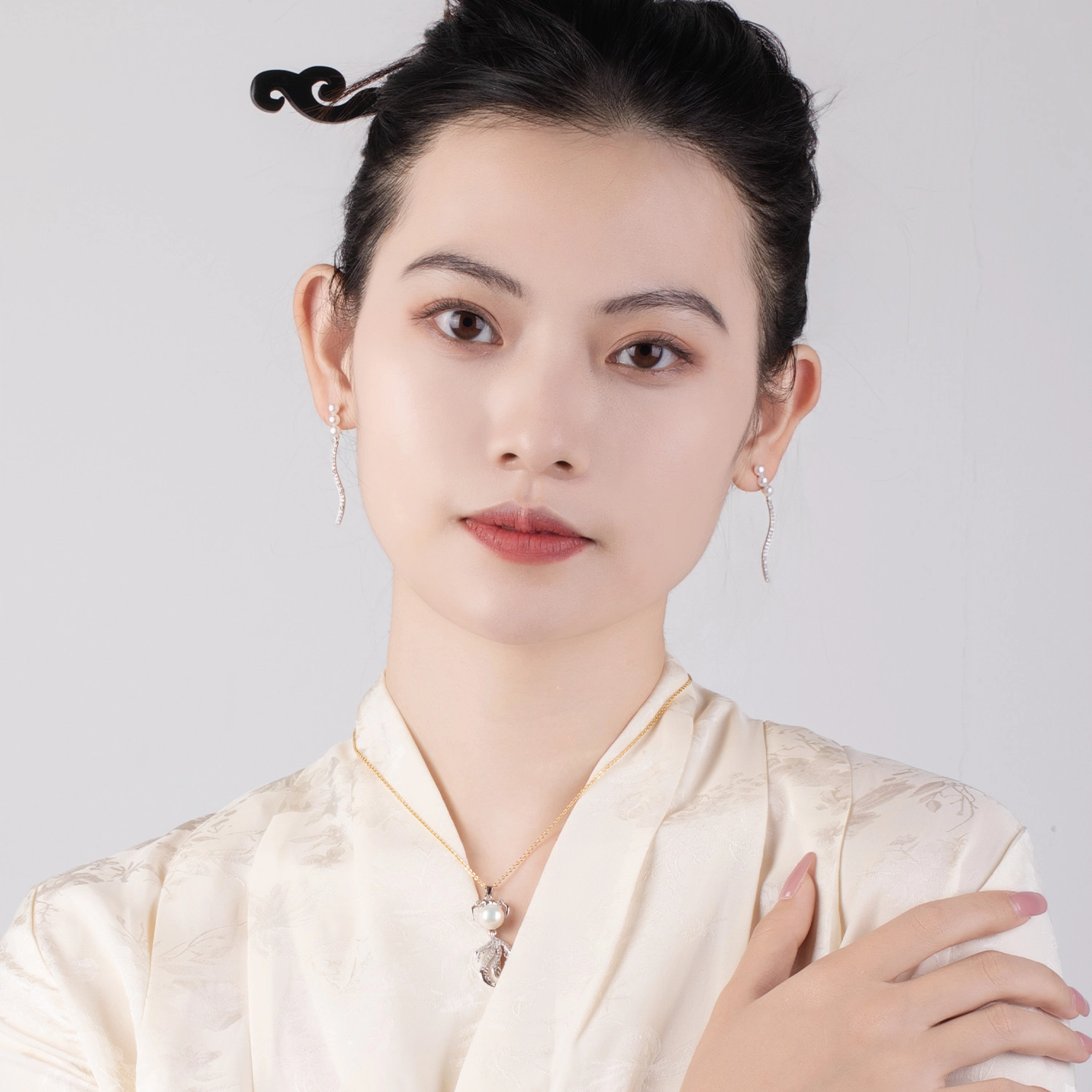 心若莲华 新中式珍珠 铜镀银 耳环 女款