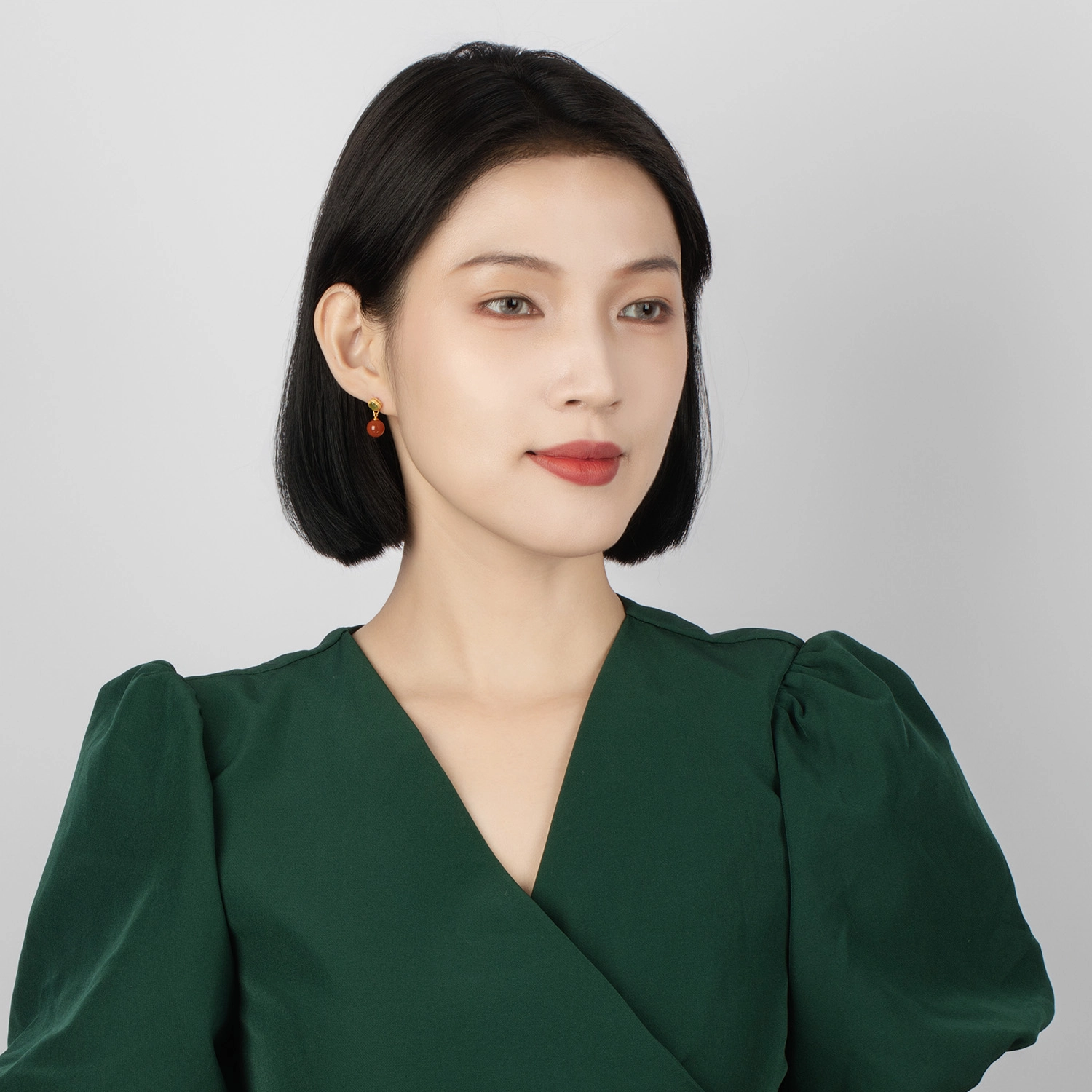 心若莲华 碧玉四叶草 南红 耳环 女款