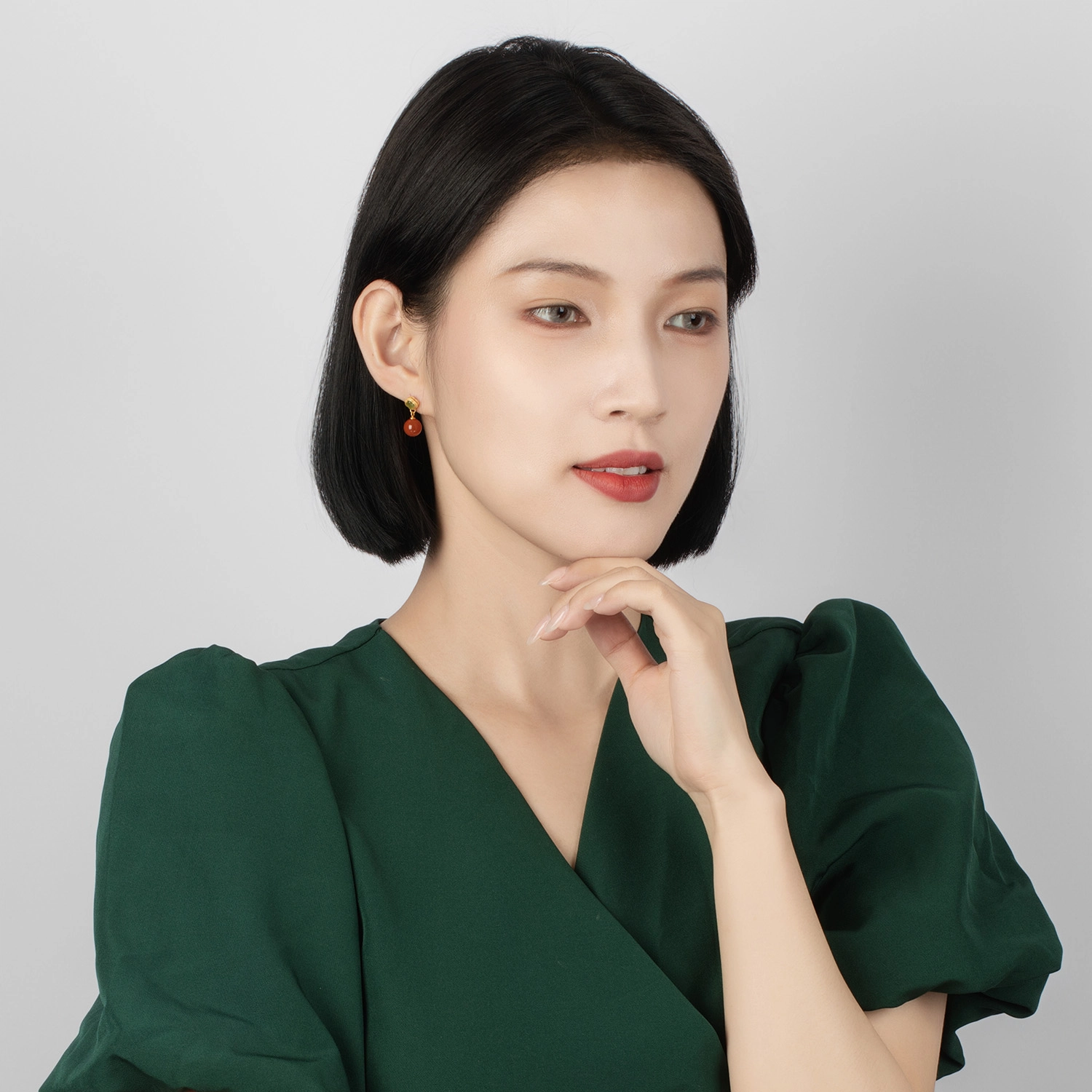 心若莲华 碧玉四叶草 南红 耳环 女款