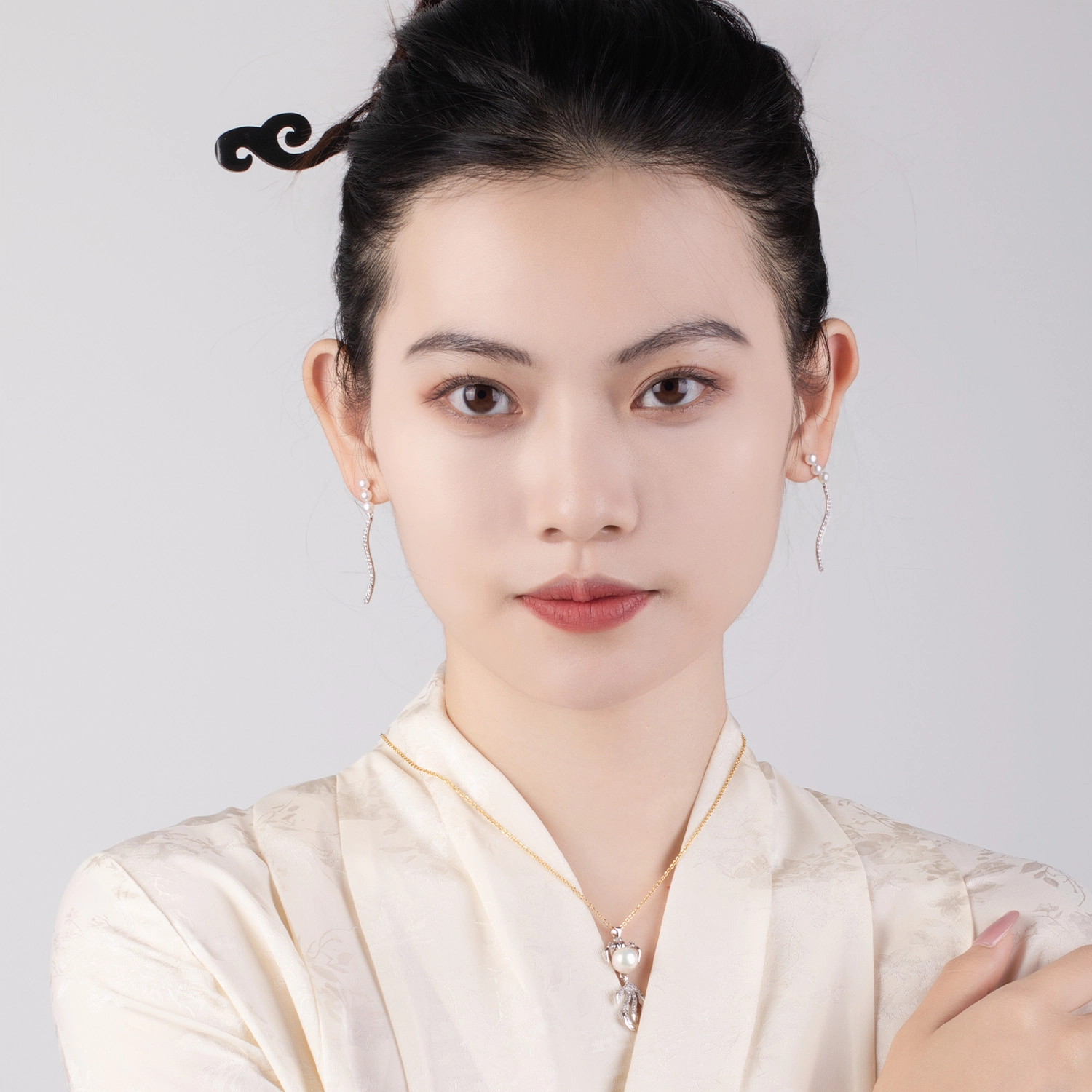 心若莲华 新中式珍珠 铜镀银 耳环 女款