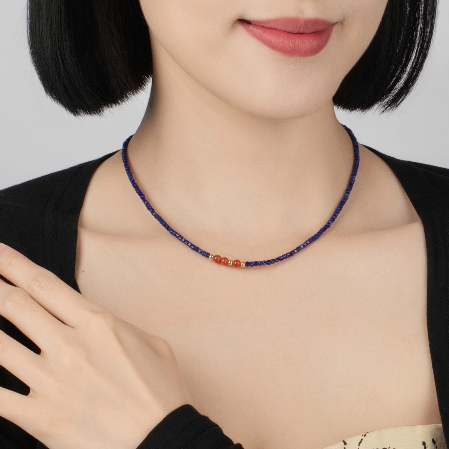 心若莲华 新中式金石红韵 青金石 名贵玉石项链 女款