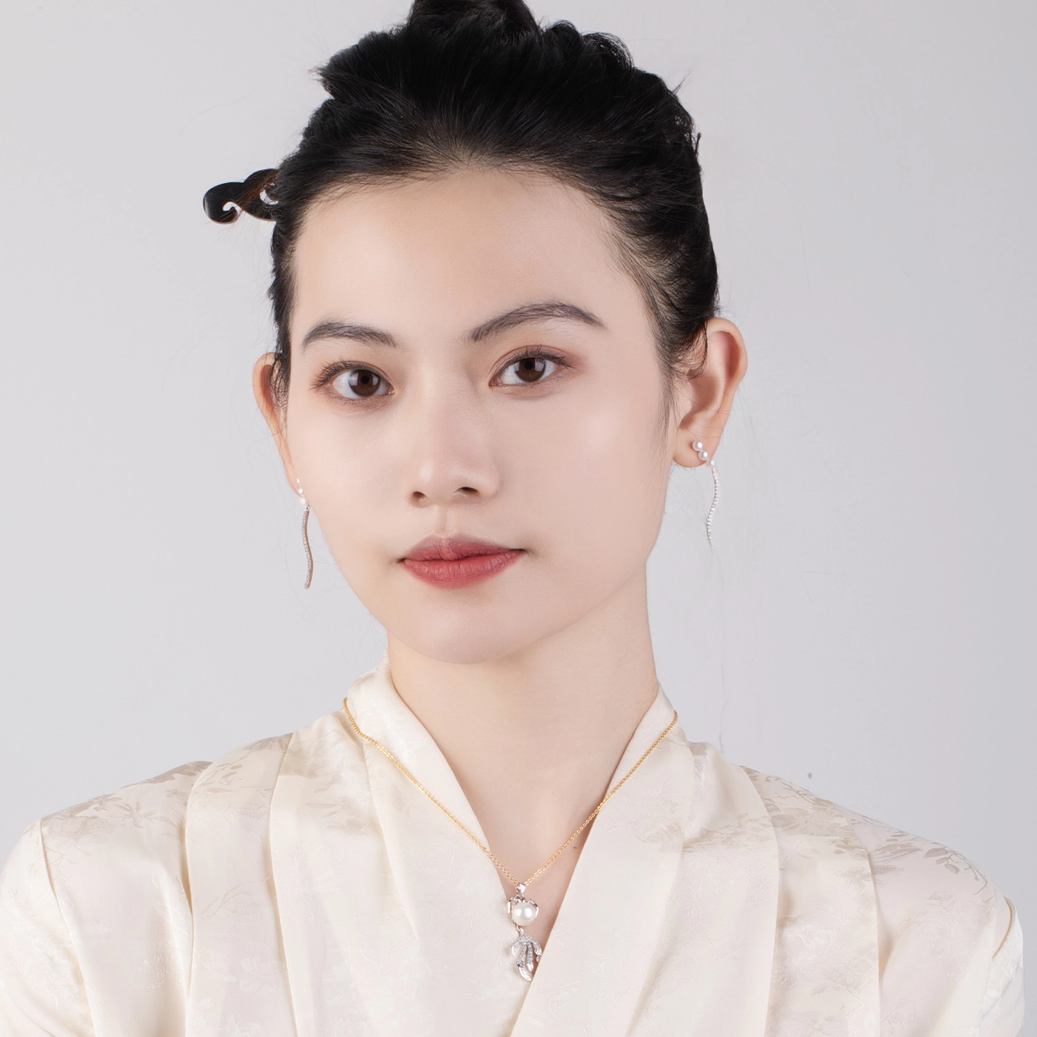 心若莲华 新中式珍珠 铜镀银 耳环 女款