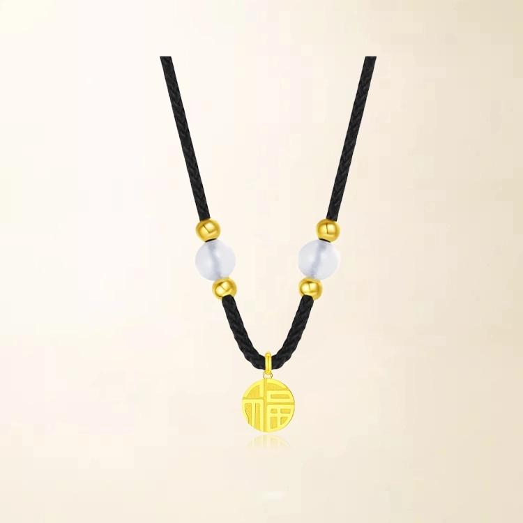 重庆金店 福牌精致小众国潮新中式福牌招财纳福平安转运可调节 琉璃 项链 男女同款情侣款