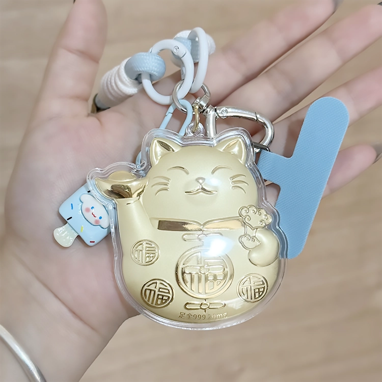重庆金店 招财猫请发财 财运享通财源滚滚新中式国潮可爱萌趣创意日常通勤使用 足金 一口价 贴片 女款