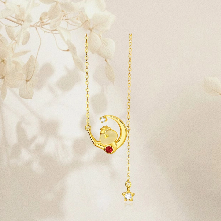 重庆金店 星月萌蛇生肖蛇新中式国潮蛇年轻奢龙牌简约时尚百搭精致锁骨链可调节#好运 玉髓 项链 女款