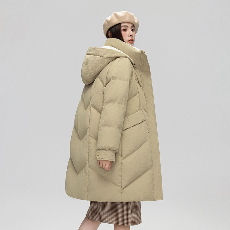 雅鹿 纯色中长款可拆卸帽休闲保暖羽绒服 女款
