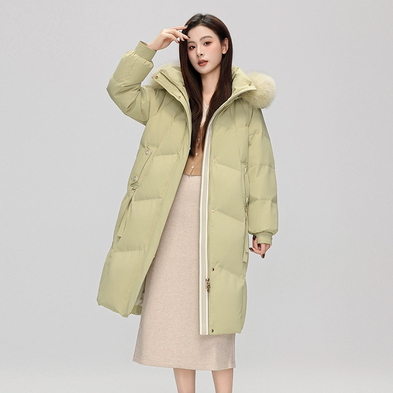 雅鹿 拉链狐狸毛领纯色可脱卸帽长袖羽绒服 女款