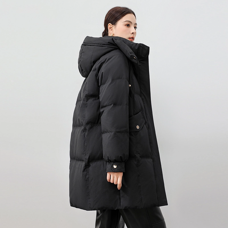 雅鹿 纯色时尚通勤中长款拆卸连帽加厚保暖羽绒服 女款