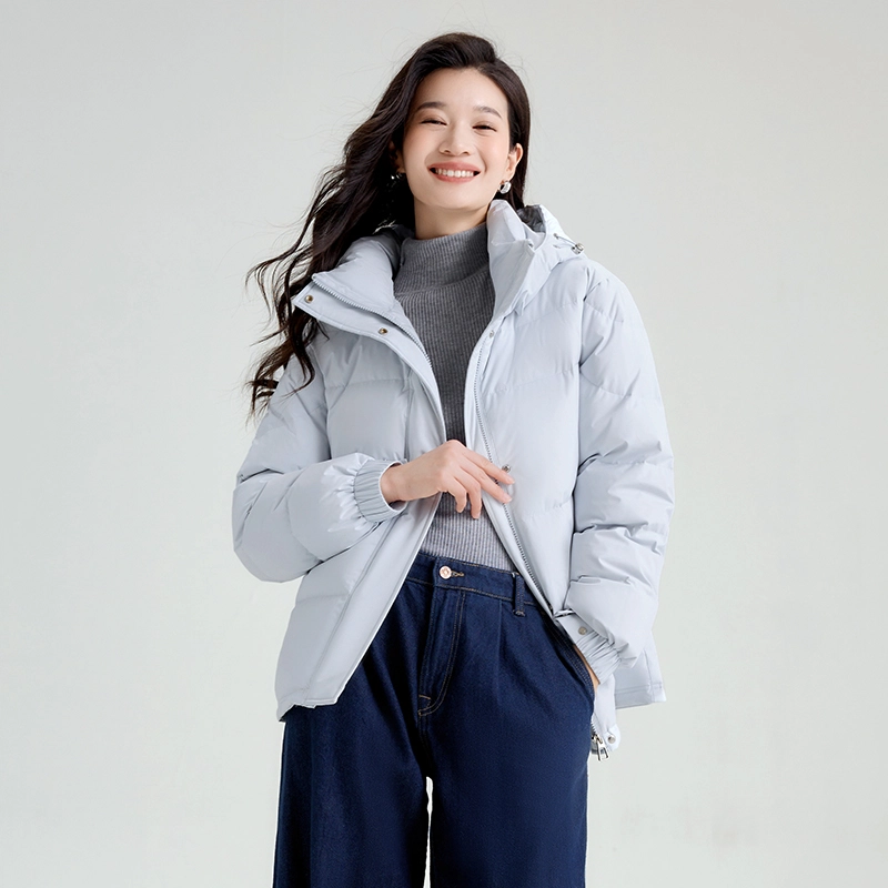 雅鹿 短款可拆卸连帽保暖纯色羽绒服 女款