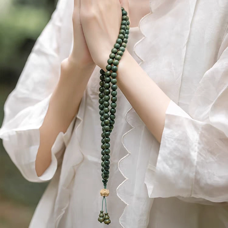钵提 新中式莲花佛珠念珠串文玩转运手持#好运 绿檀 手串 男女同款情侣款