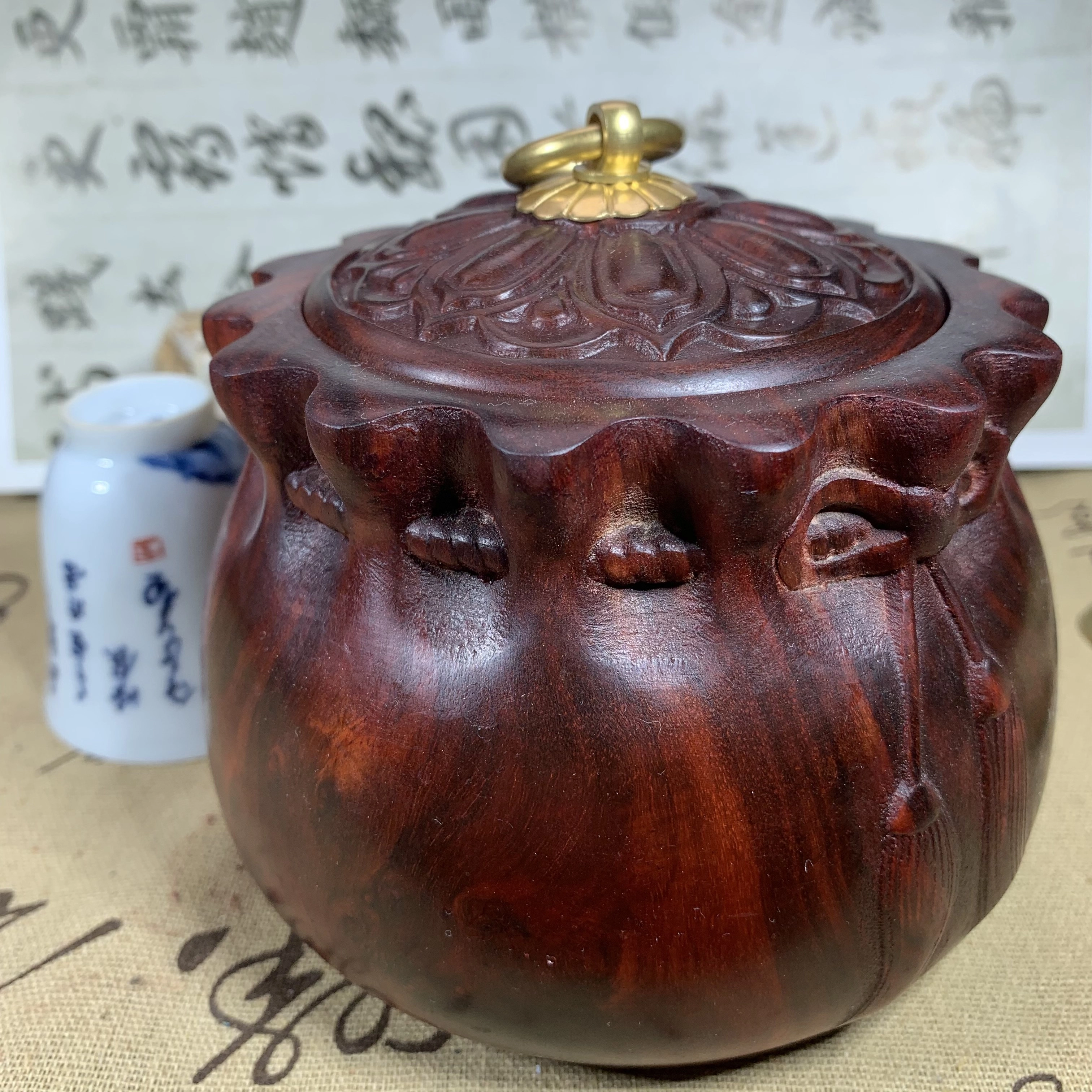 仙沐坊 高油高密 精工雕刻 时尚文玩 精美福袋款 血檀 茶叶罐 男女同款情侣款 血檀