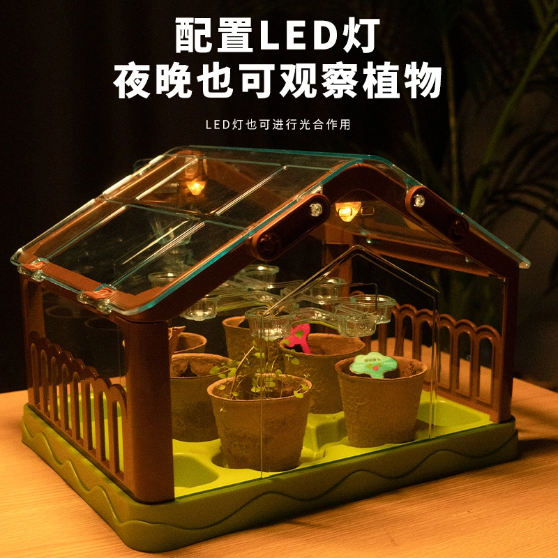 蒙柯 迷你阳光房儿童种种子房小盆栽植物 观察箱种植园浇水种菜 玩具