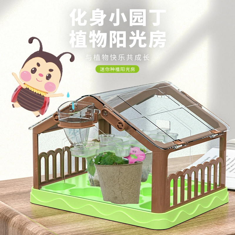 蒙柯 迷你阳光房儿童种种子房小盆栽植物 观察箱种植园浇水种菜 玩具