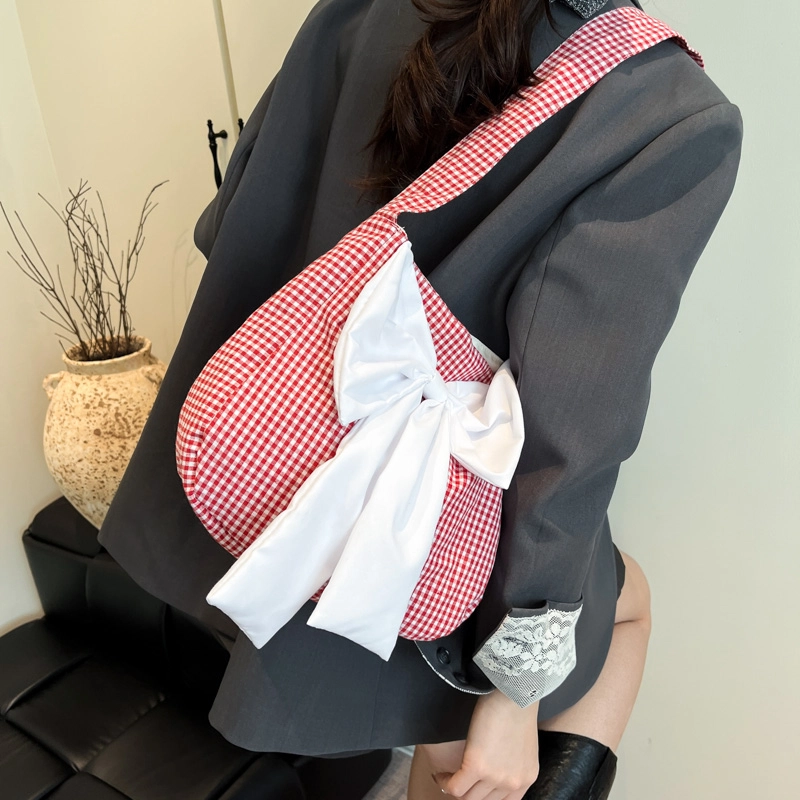 蝴蝶结帆布包休闲通勤洋气小众设计托特包 棉布 单肩包 常规 女款 红色