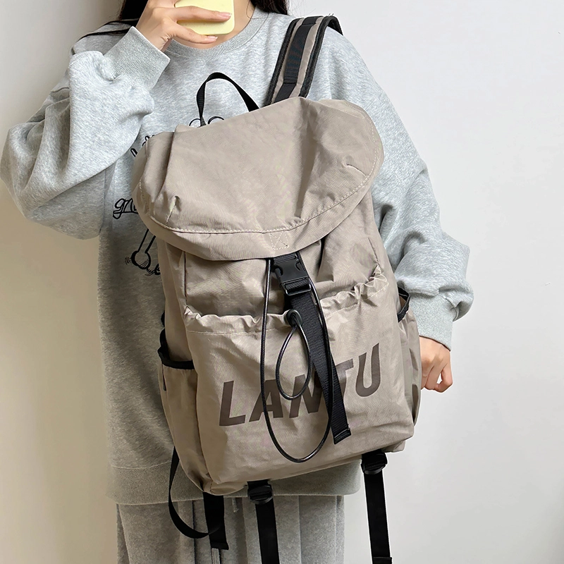 意酷 登山抽绳束口上课通勤运动轻便徒步 尼龙 双肩包 男女同款情侣款 灰绿色/米白色/黑色/棕色