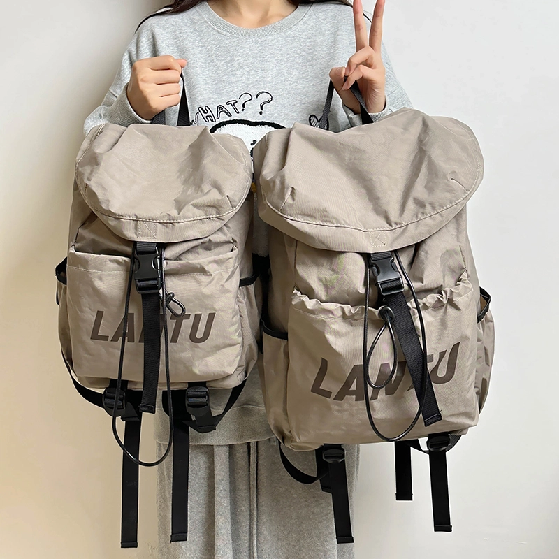 意酷 登山抽绳束口上课通勤运动轻便徒步 尼龙 双肩包 男女同款情侣款 灰绿色/米白色/黑色/棕色