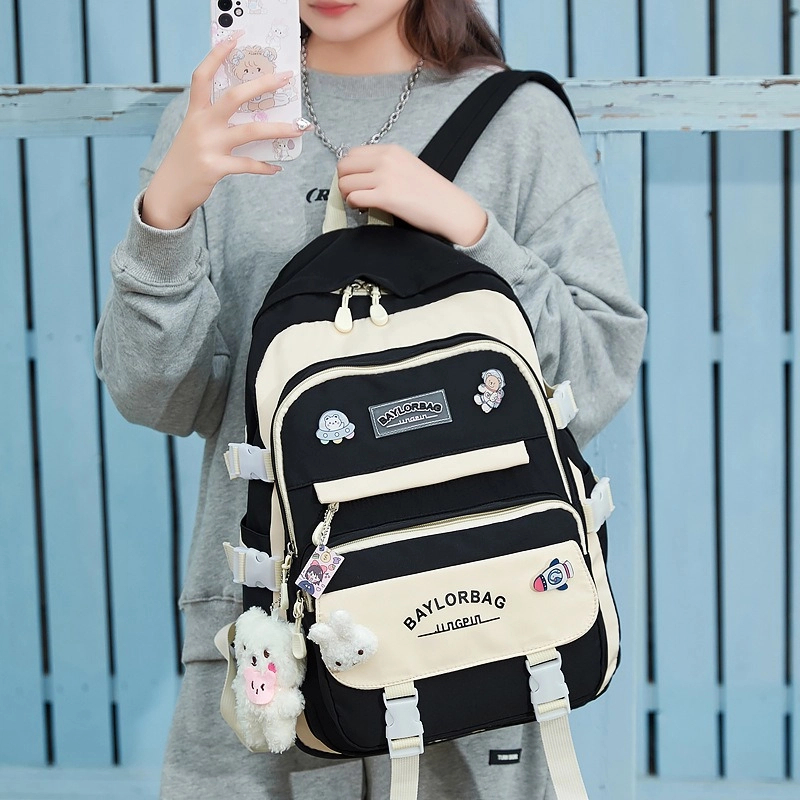 芭菲尼 高颜值大容量背包学院风大学生女休闲书包时尚旅行初高中生 尼龙布 双肩包 常规 儿童款