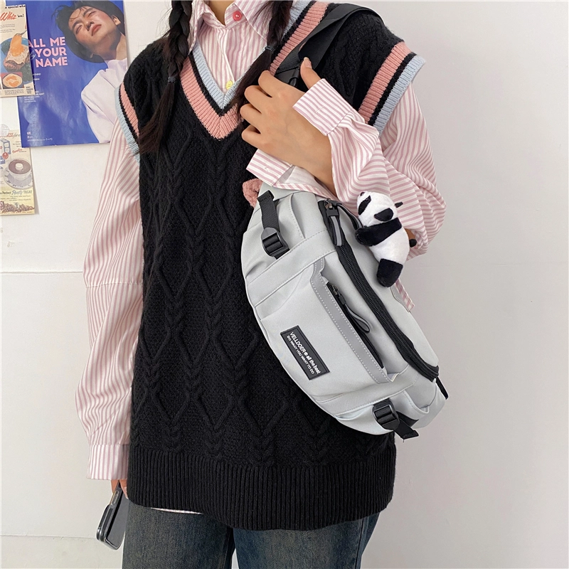 芭菲尼 小众设计日系原宿工装风大容量百搭 尼龙 胸包 常规 男女同款情侣款 白色/灰色/黑色
