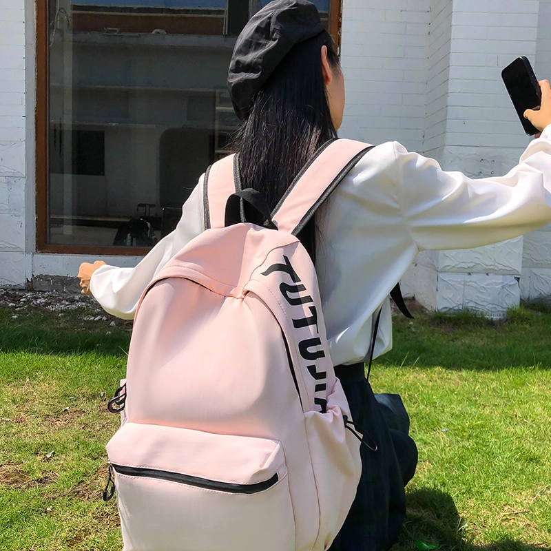 芭菲尼 纯色百搭简约时尚高颜值轻便休闲 尼龙  背包双肩包 男女同款情侣款 白色/黑色/蓝色/粉色