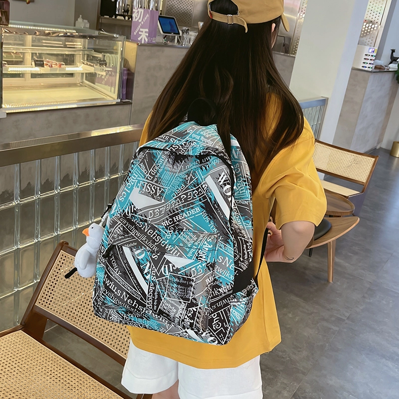 芭菲尼 小众涂鸦设计休闲简约日常通勤时尚百搭 尼龙 双肩包 常规 男女同款情侣款 灰色/桔色/粉红/蓝色