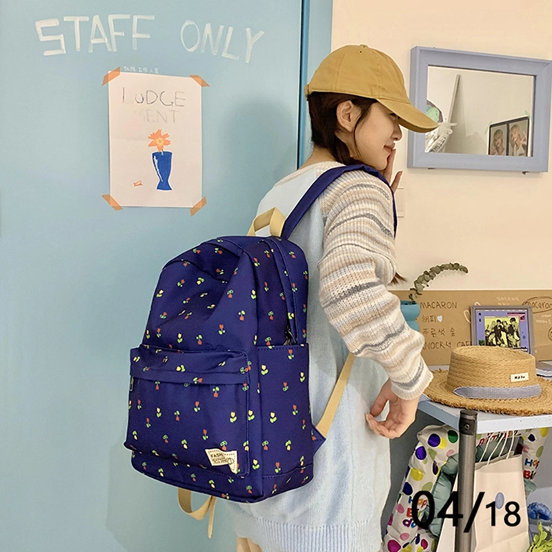 芭菲尼 轻便时尚简约百搭潮流碎花背包 帆布 帆布包双肩包 常规 男女同款情侣款 浅蓝色碎花/蓝色碎花