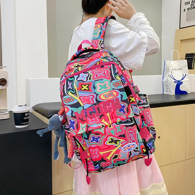 芭菲尼 小众撞色设计休闲简约日常通勤时尚百搭 尼龙 双肩包 男女同款情侣款 黑色玫红色绿色