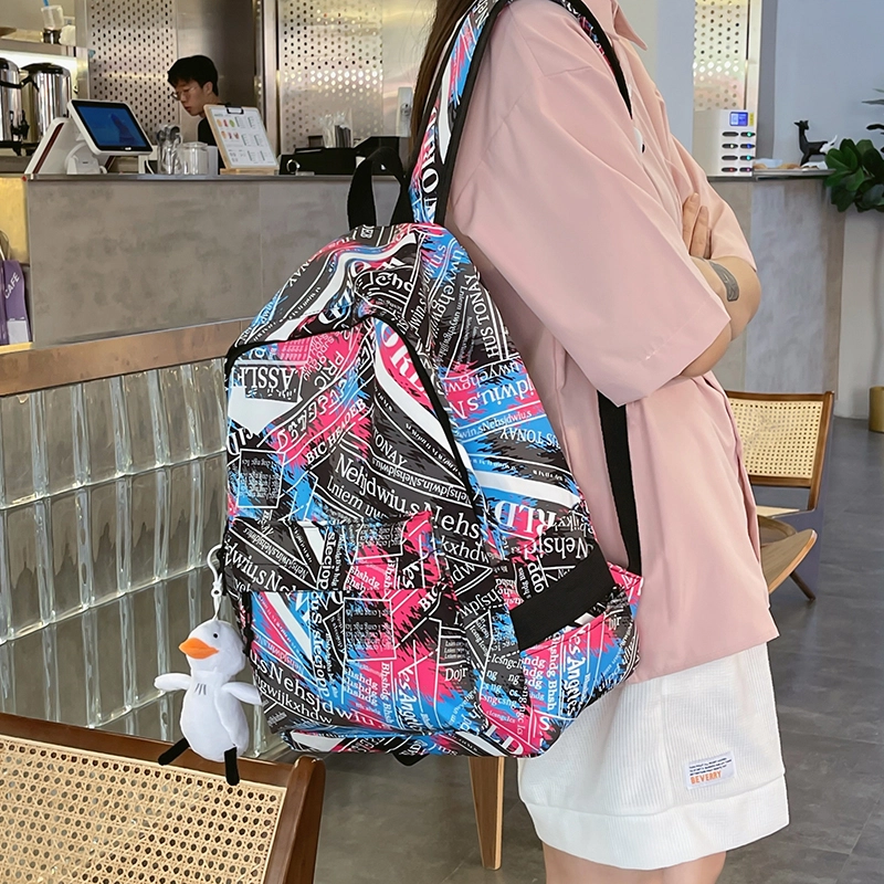 芭菲尼 小众涂鸦设计休闲简约日常通勤时尚百搭 尼龙 双肩包 常规 男女同款情侣款 灰色/桔色/粉红/蓝色
