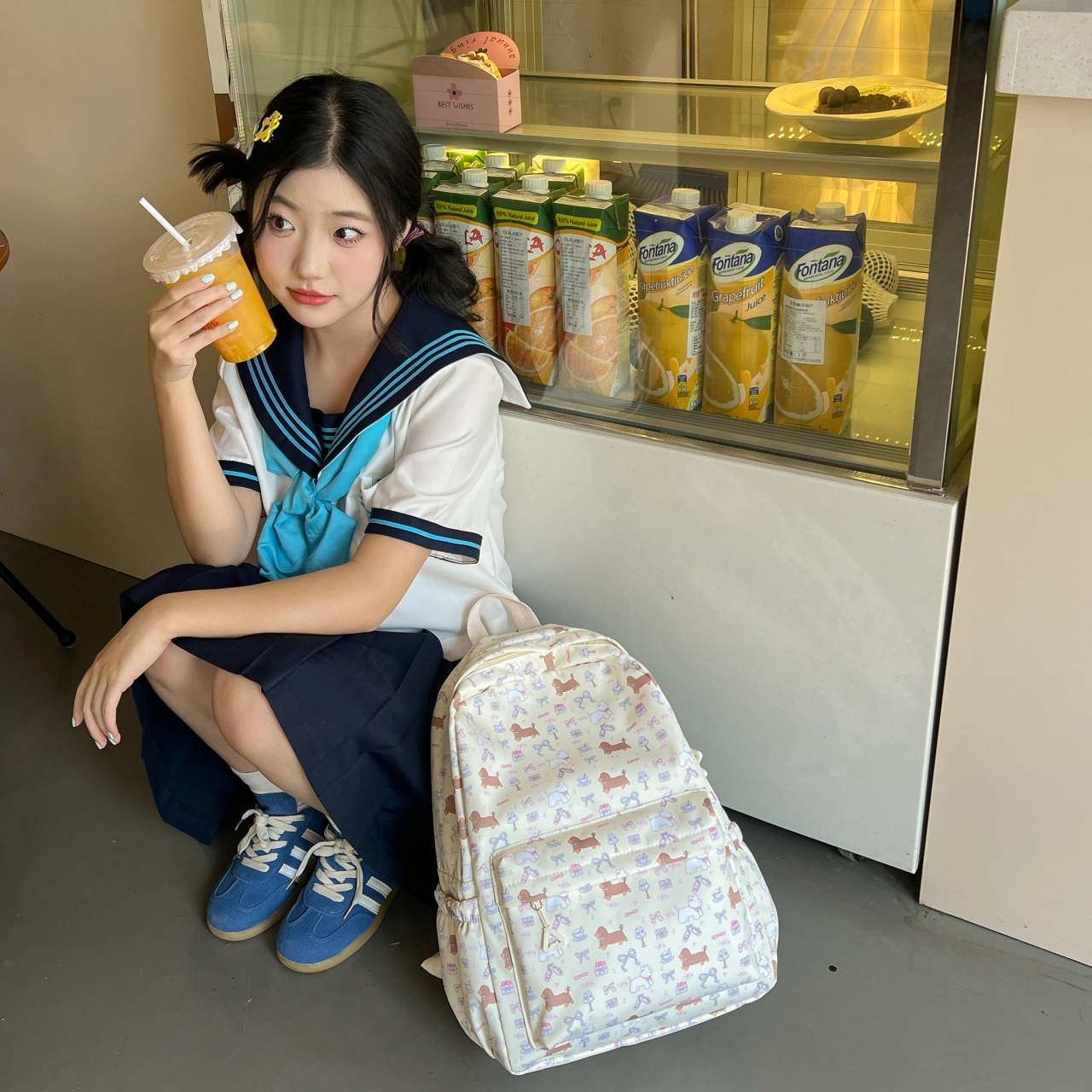 芭菲尼 轻便时尚简约百搭潮流碎花背包 帆布 帆布包双肩包 常规 男女同款情侣款 浅蓝色碎花/蓝色碎花