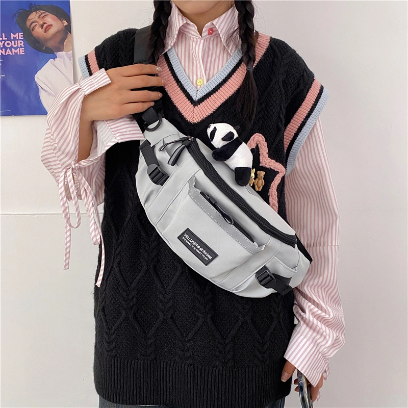 芭菲尼 小众设计日系原宿工装风大容量百搭 尼龙 胸包 常规 男女同款情侣款 白色/灰色/黑色