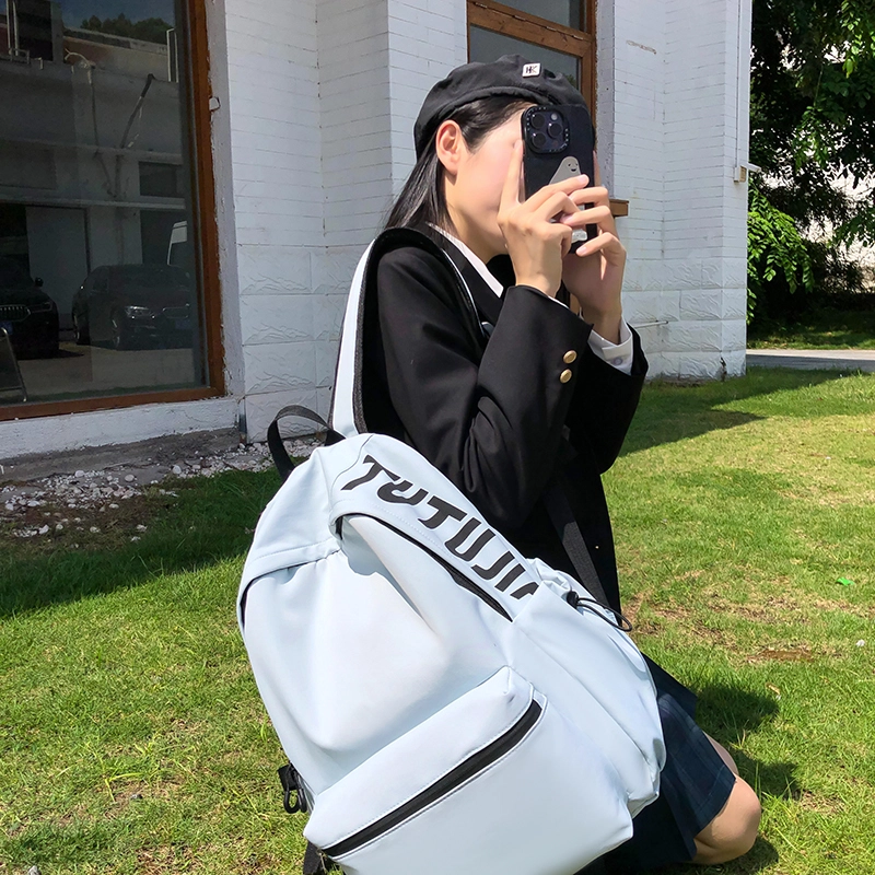 芭菲尼 纯色百搭简约时尚高颜值轻便休闲 尼龙  背包双肩包 男女同款情侣款 白色/黑色/蓝色/粉色