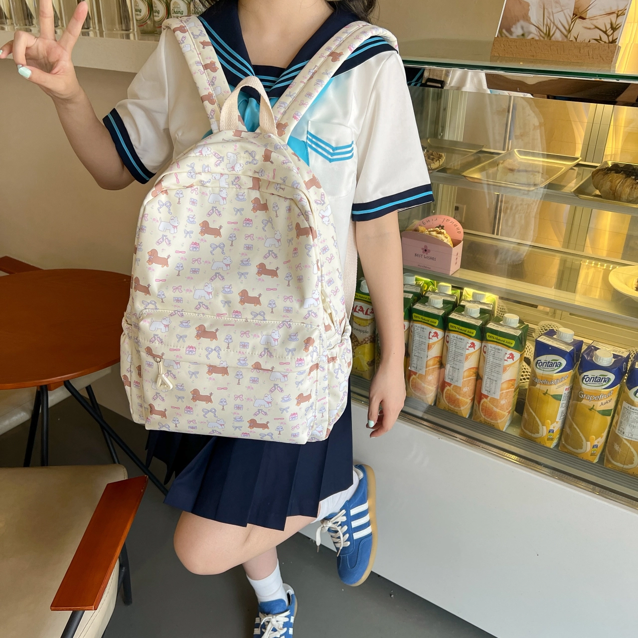 芭菲尼 轻便时尚简约百搭潮流碎花背包 帆布 帆布包双肩包 常规 男女同款情侣款 浅蓝色碎花/蓝色碎花