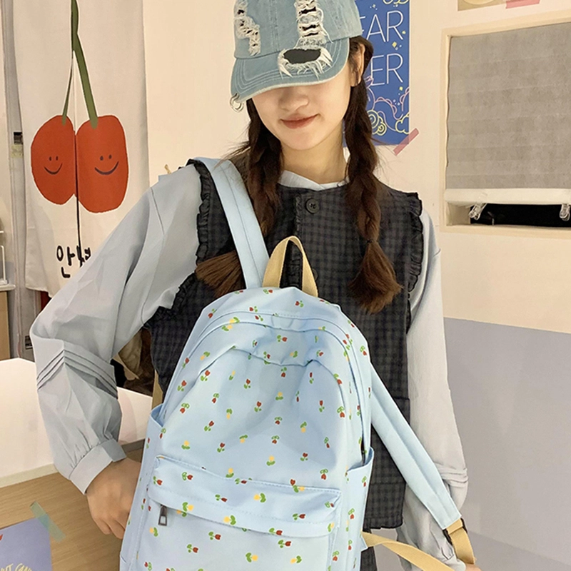 芭菲尼 轻便时尚简约百搭潮流碎花背包 帆布 帆布包双肩包 常规 男女同款情侣款 浅蓝色碎花/蓝色碎花