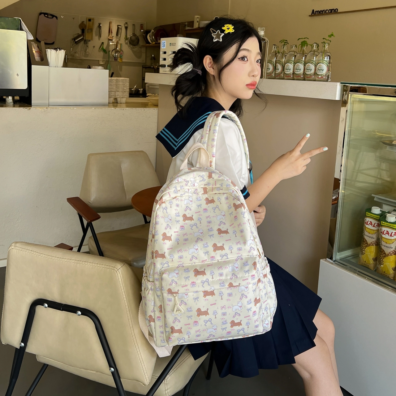 芭菲尼 轻便时尚简约百搭潮流碎花背包 帆布 帆布包双肩包 常规 男女同款情侣款 浅蓝色碎花/蓝色碎花
