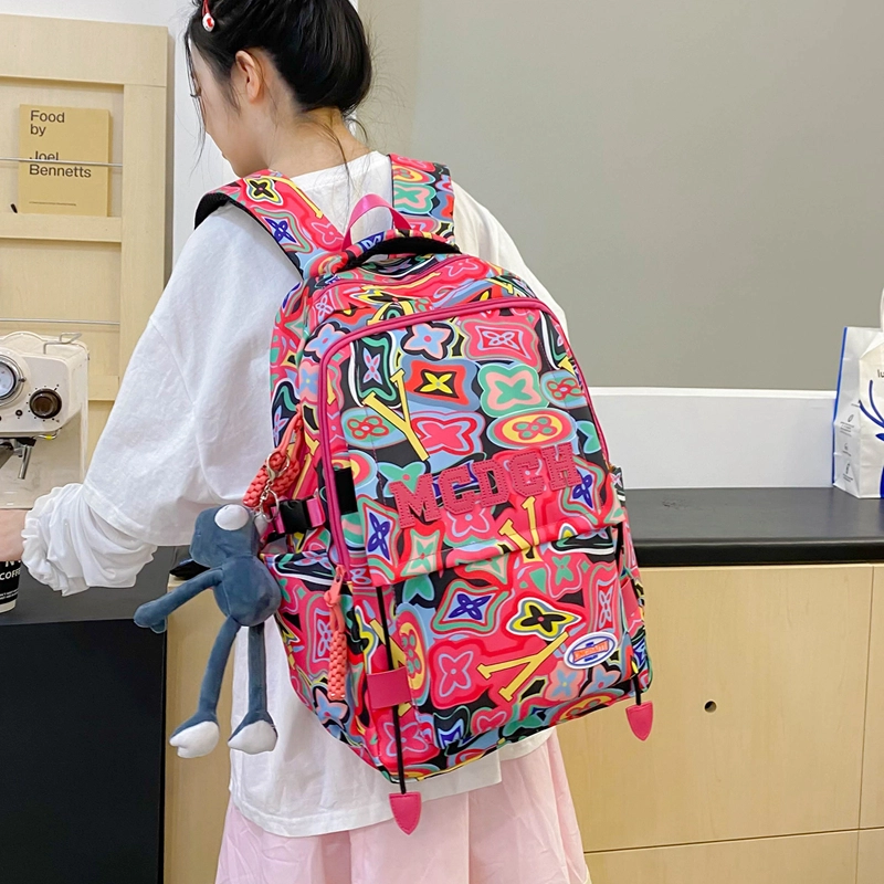芭菲尼 小众撞色设计休闲简约日常通勤时尚百搭 尼龙 双肩包 男女同款情侣款 黑色玫红色绿色