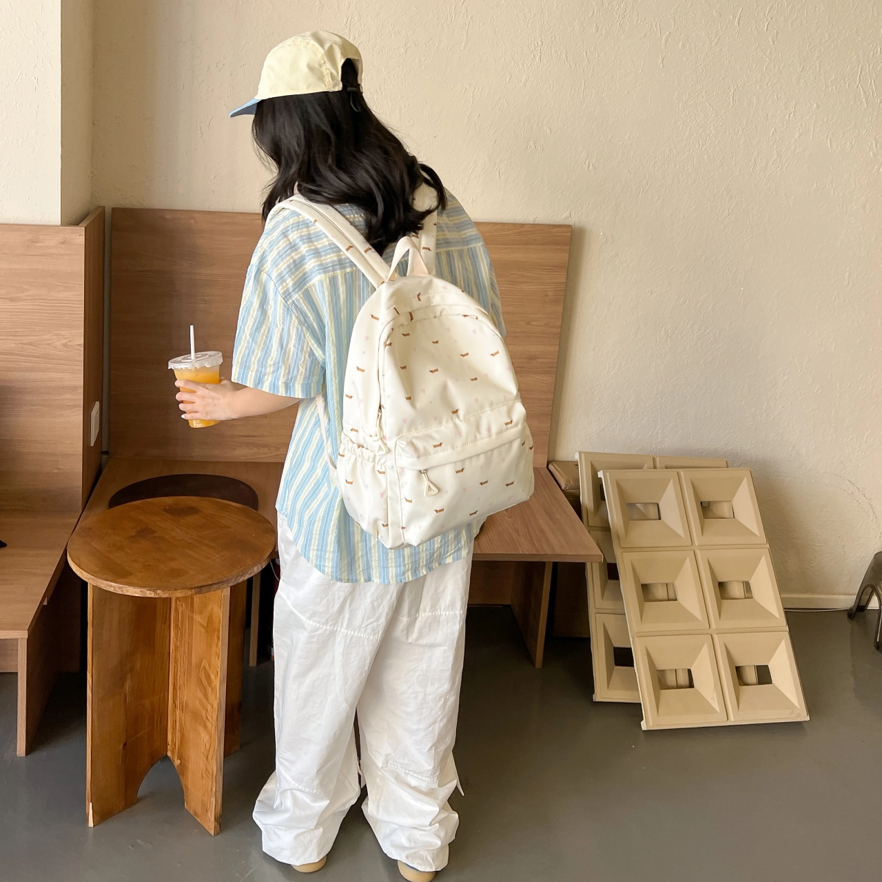 芭菲尼 轻便时尚简约百搭潮流碎花背包 帆布 帆布包双肩包 常规 男女同款情侣款 浅蓝色碎花/蓝色碎花
