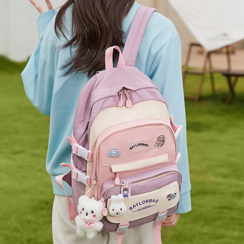 芭菲尼 高颜值大容量背包学院风大学生女休闲书包时尚旅行初高中生 尼龙布 双肩包 常规 儿童款