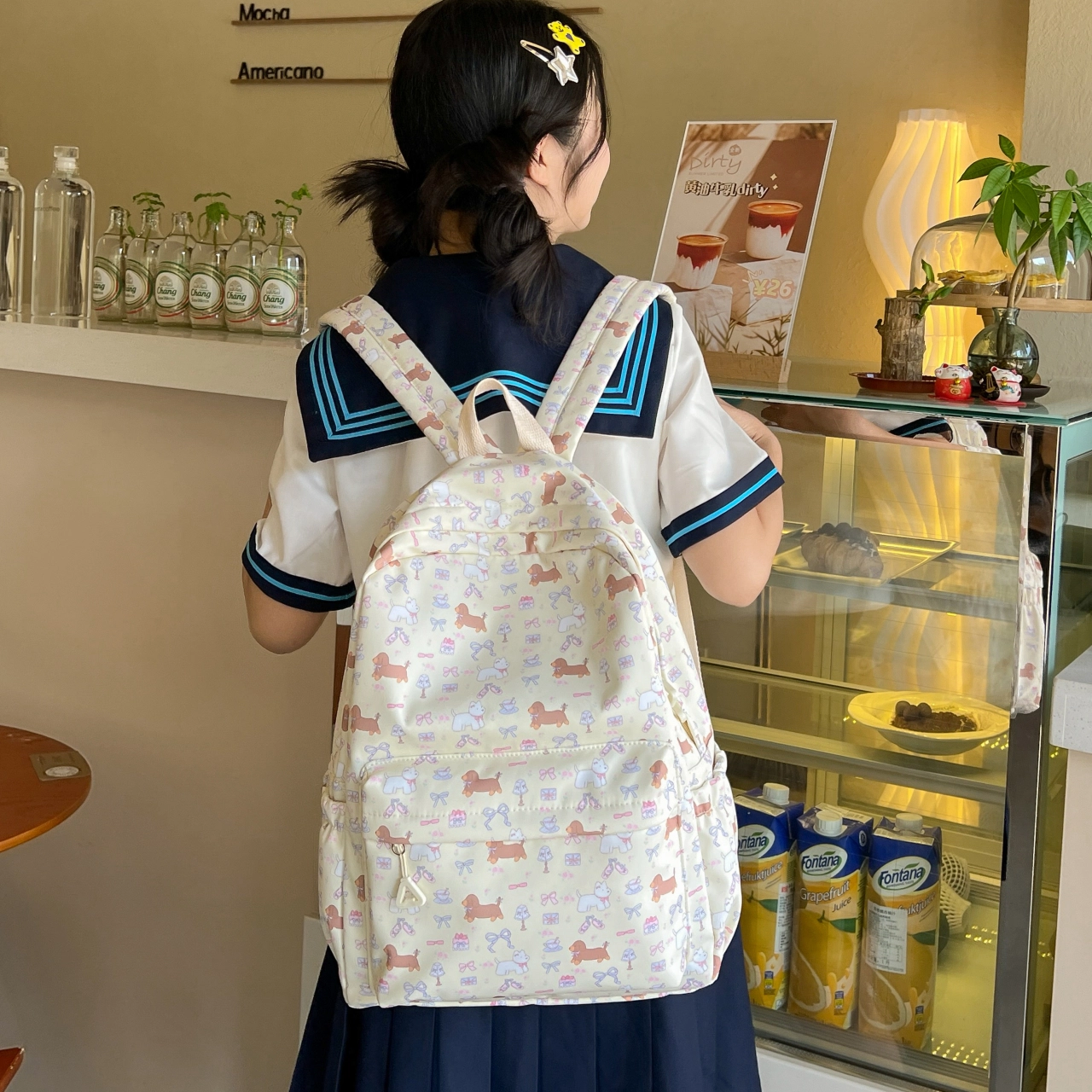 芭菲尼 轻便时尚简约百搭潮流碎花背包 帆布 帆布包双肩包 常规 男女同款情侣款 浅蓝色碎花/蓝色碎花