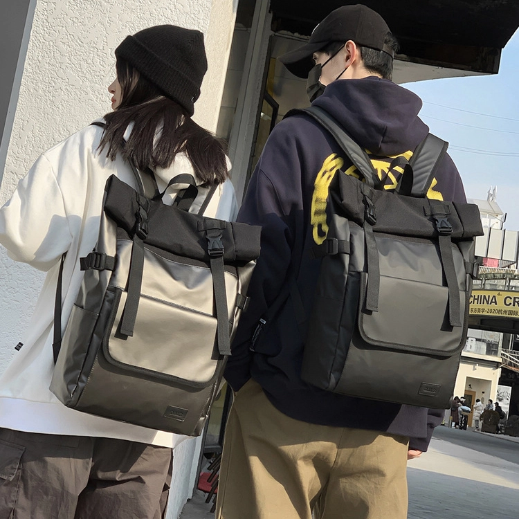 芭菲尼 高级感小众时尚百搭韩版大容量学生潮流街头出行必备旅行背包防泼水通用 牛津布 双肩包 常规 男女同款情侣款 黑色 灰色