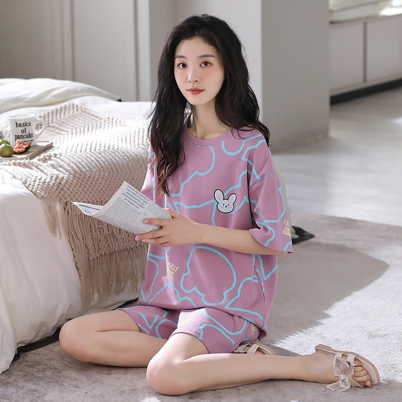 花季的故事 可爱卡通睡衣短袖短裤韩版薄款家居服 女款 紫色