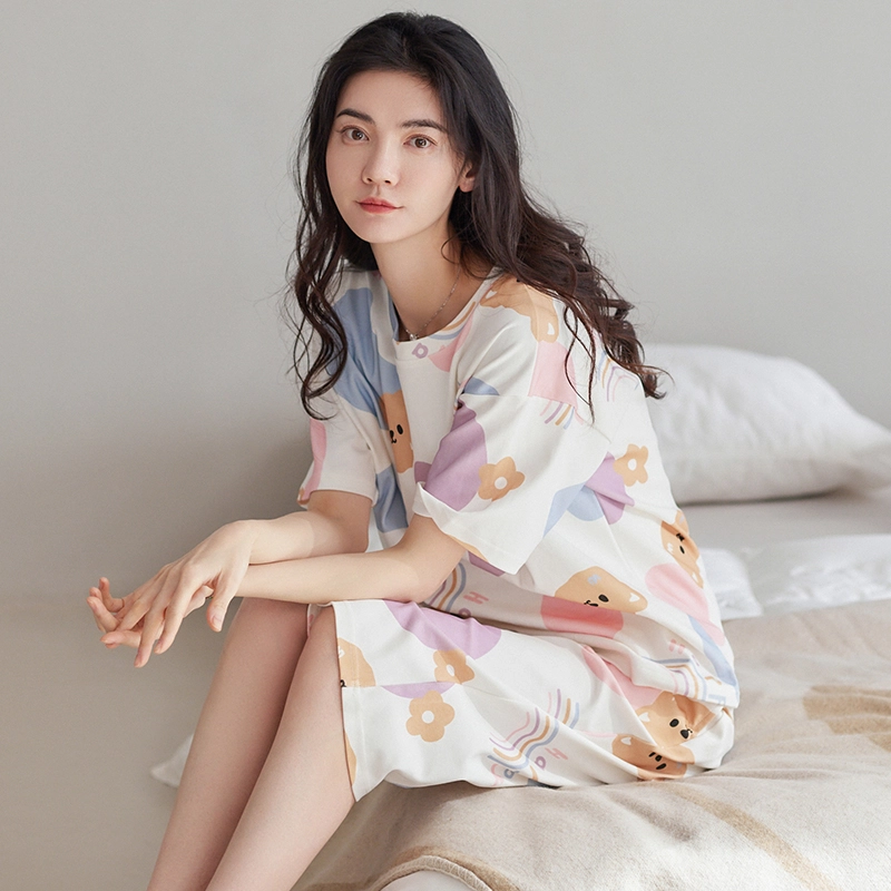 花季的故事 睡衣女夏季短袖纯棉七分裤学生印花可爱家居服套装  女款  白色