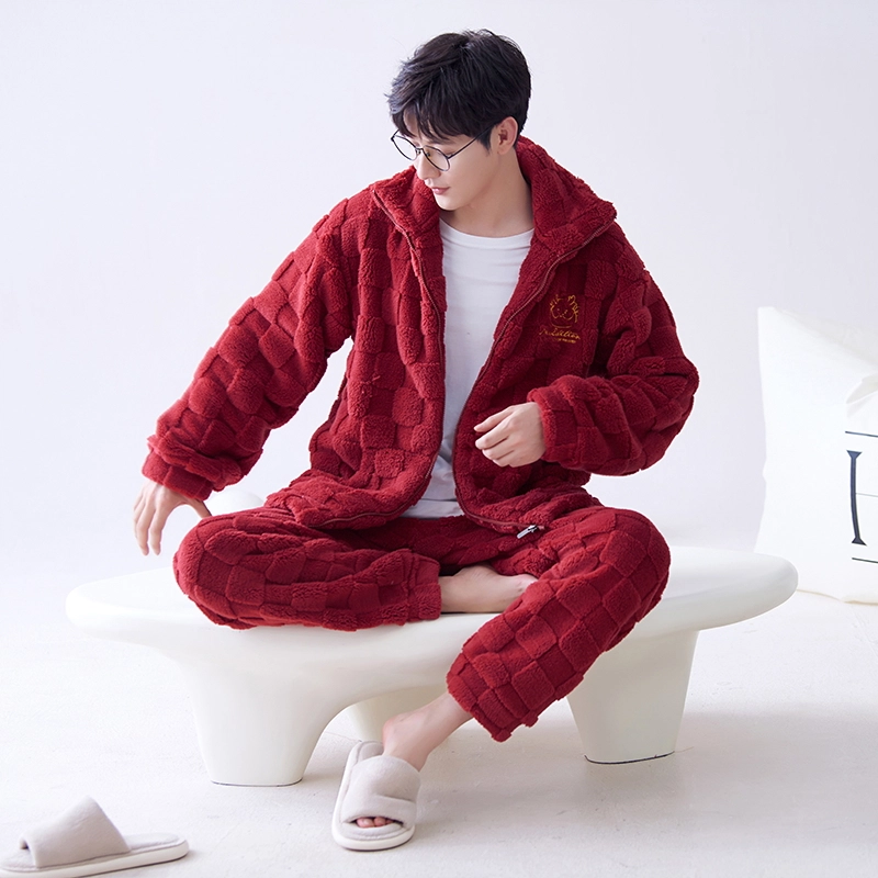 花季的故事 加厚保暖时尚舒适亲肤柔软不易掉毛青少年长袖长裤家居服可外穿睡衣套装 男款 红色