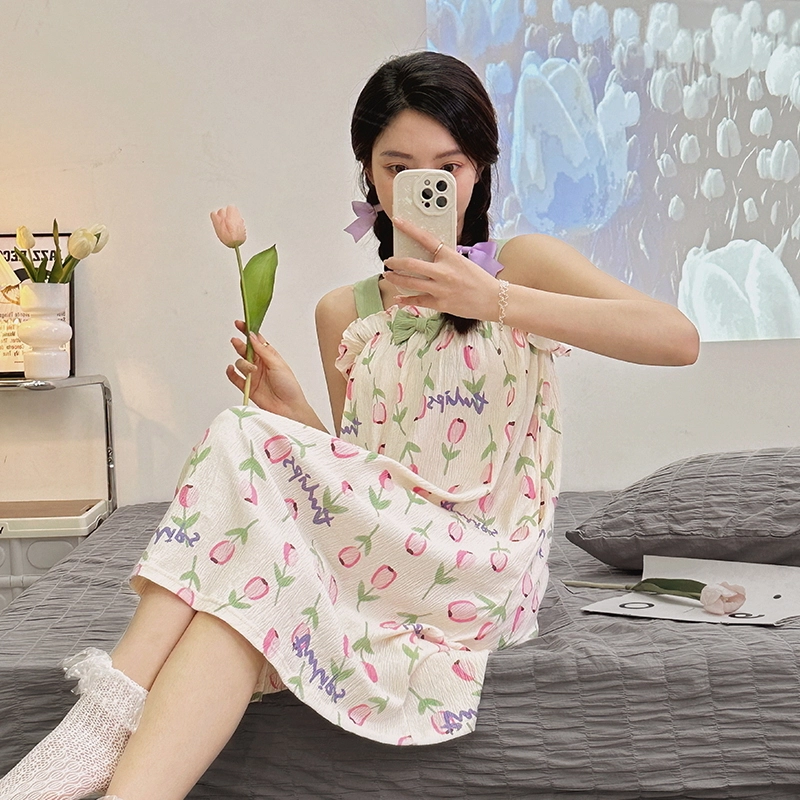 花季的故事 舒适中长款家居外穿吊带睡裙 女款 花色