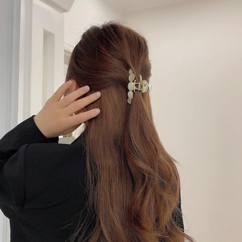 左欧 合成猫眼石抓夹后脑勺盘发高级感金属气质鲨鱼夹 发夹 女款